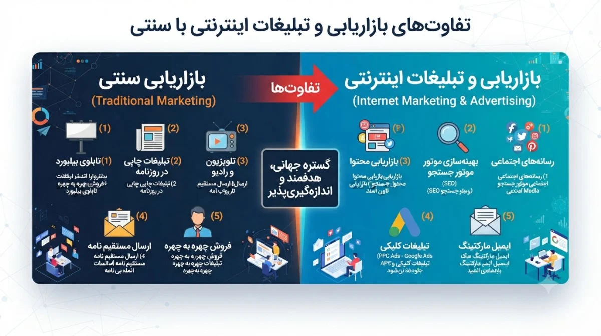تفاوت بازاریابی و تبلیغات اینترنتی با سنتی