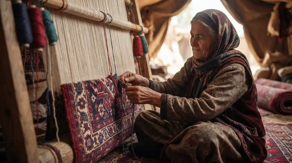 گلیم دستباف سنتی با نقوش هندسی و بافت دستی برای فروش در فروشگاه صنایع دستی
